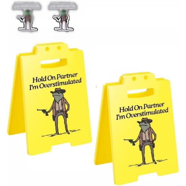 Caution Overstimulated Desk Sign Funny Humor Office Desks Cubicle Decor Desktop Decoration For Table Bedroom Study Room Stress Relief