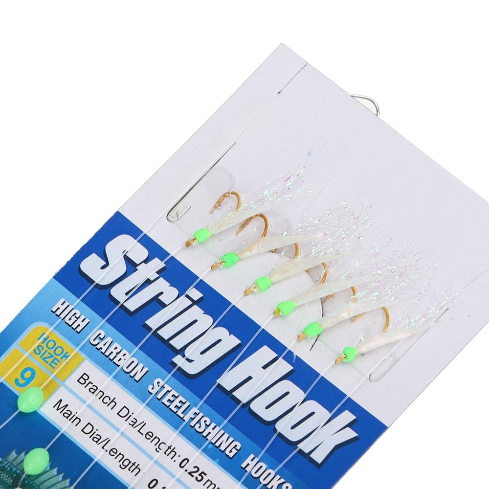 5PCS with Luminous Beads Fish Skin String Hooks Carbon Steel Fishing Bait Rigs  Saltwater Fishing