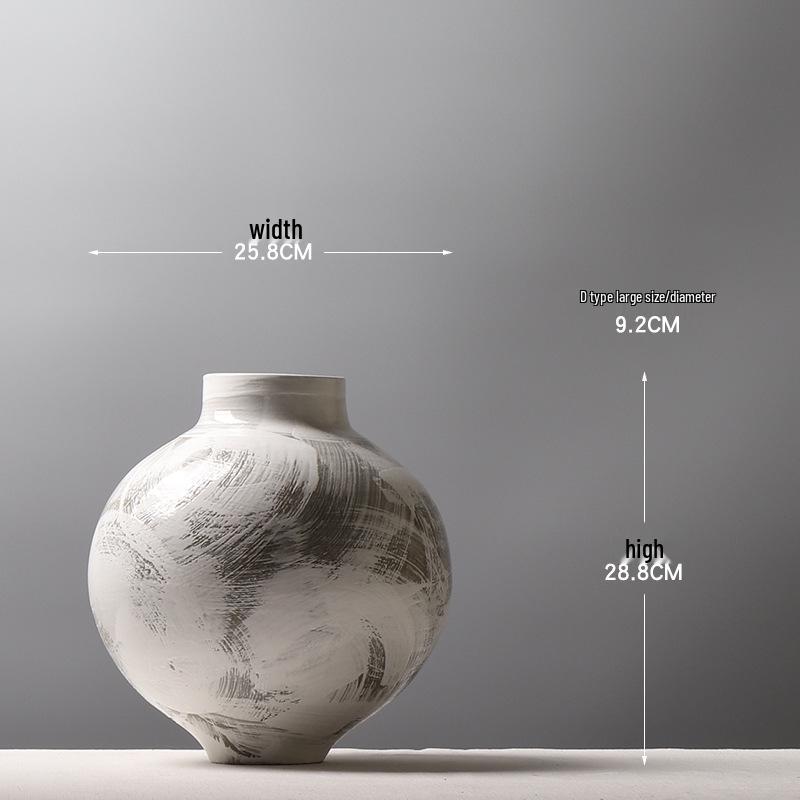 Large Modern Minimalist Chinese Zen White Glazed Art Pottery Vase with Hand-Painted Sweep Stroke Pattern