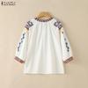 ZANZEA Women Boho Print Summer Casual Round Neck 3/4 Sleeve Blouse