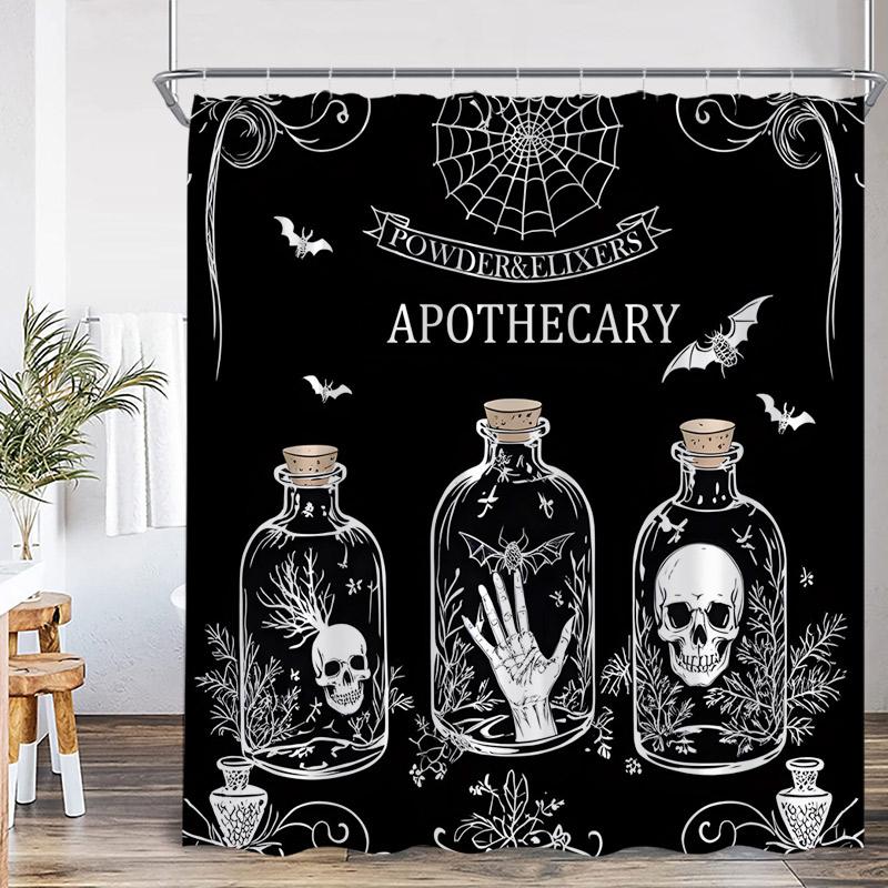Horror Halloween Shower Curtains Pumpkin Skeleton Black Raven Cat Castle Skull Bath Curtain Set Home Bathroom Decor with Hooks