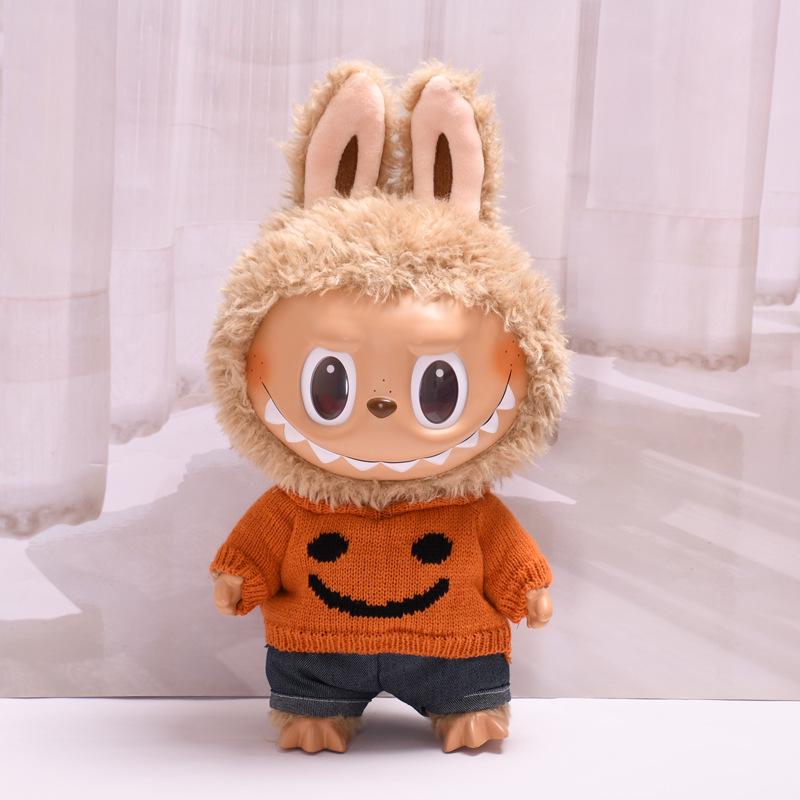 38cm Labubu Plush Doll Casual Outfit Set with Hat (Clothes Only)