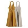 European American Women's Clothing Summer French Backless Collar Waist Dress