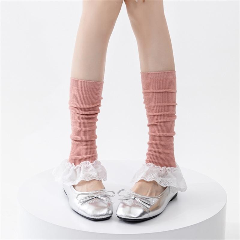 Girls Lolitas Knit Long Socks Ruffle Flared Leg Warmers Harajuku Bootie Socks Spring Summers Warm Ankle Heap Socks