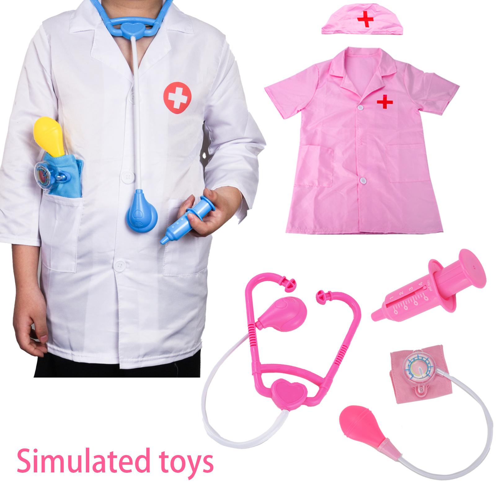 Bai Fen Bai Dolls And Toys Unisex Kids Children's Family Doctor Suit Short/ Long Sleeved Stethoscope Syringe Nurse Role-Playing Simulation Blood Pressure Monito Toys