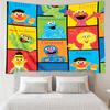 Sesame Street Print Tapestry, Backdrop, Easy Setup, Ideal for Bedroom, Office & Living Room, with Aesthetic Wall Hanging Decor.
