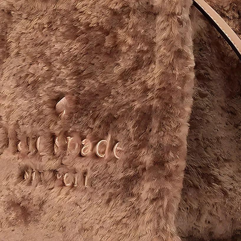 Kate's Belle Ellie Embroidered Brand Logo Magnetic Snap Closure Faux Fur Shopping Tote Shoulder Handbag Small Size Women's Light Tan