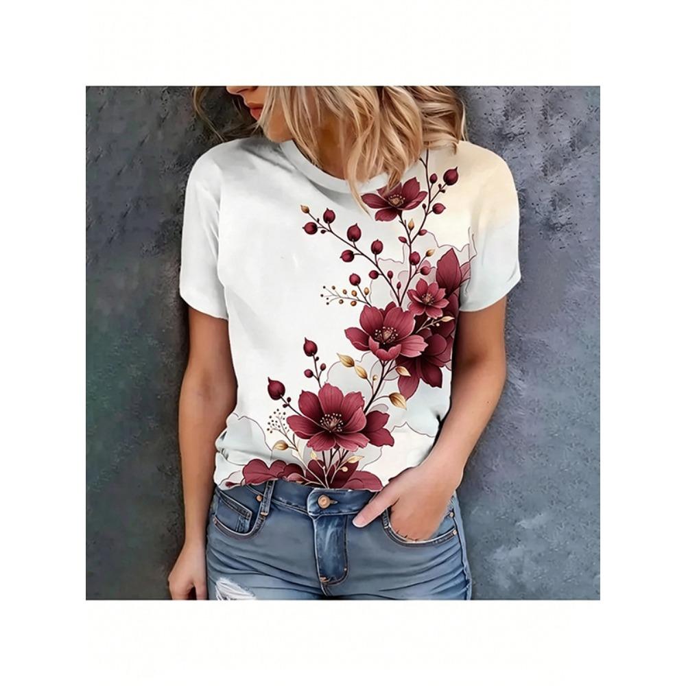 

Women s short sleeved T-shirt with letter printed round neck casual wear XL