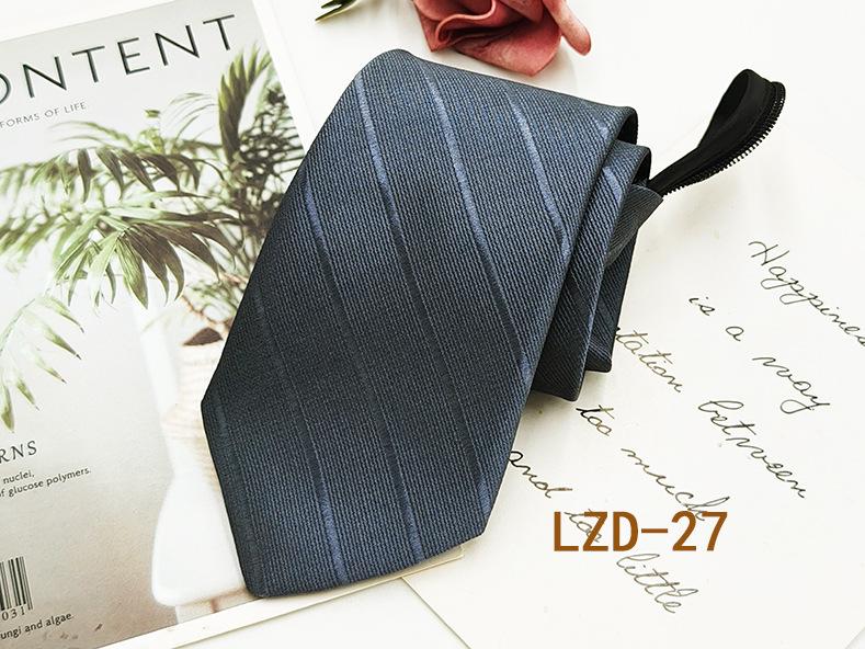 Men's Easy-Pull Knot-Free 8cm Striped Black Zipper Tie