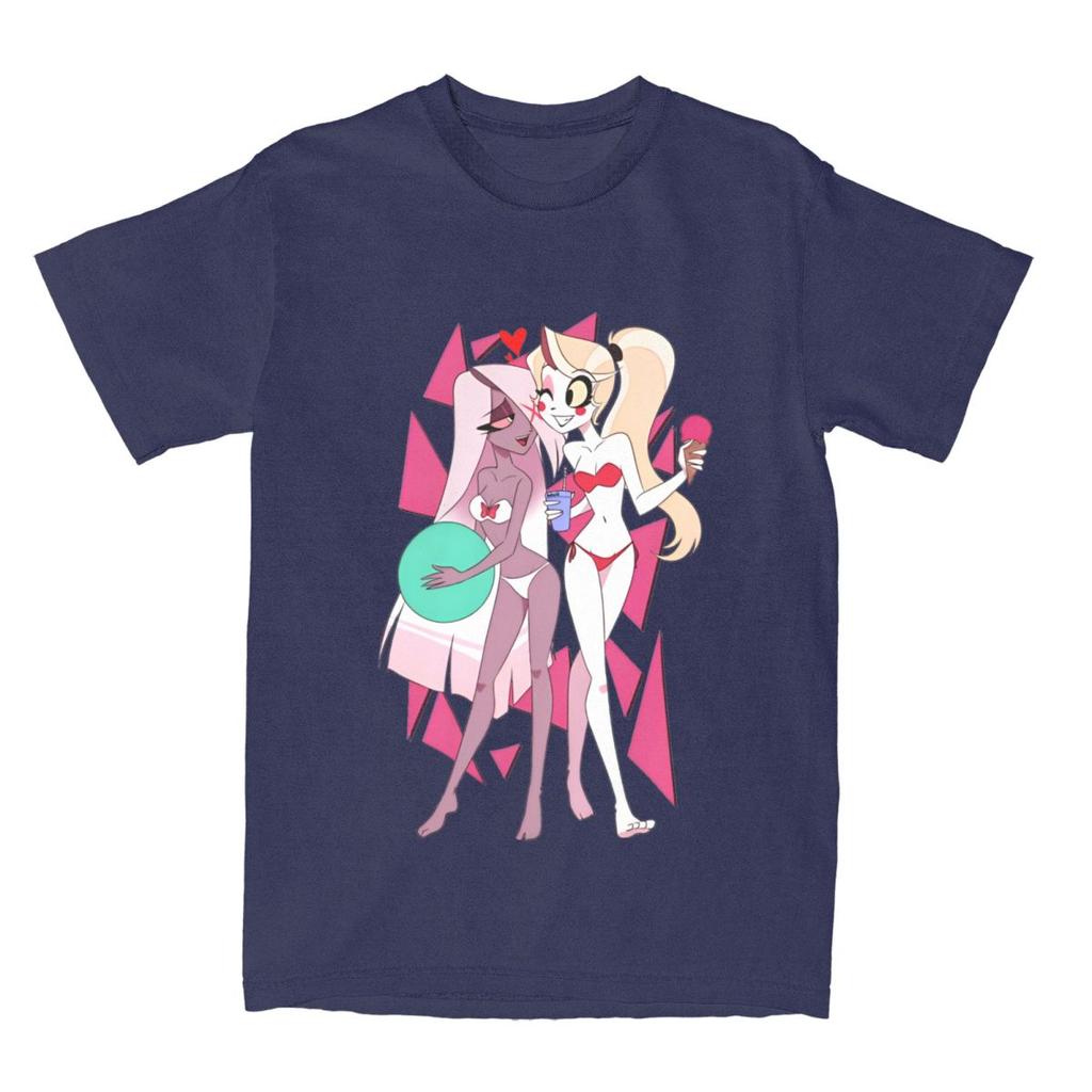 Streetwear T Shirt Charlie And Vaggie Bikini Cotton T Shirts Hazbins Hotels Hipster Tee Shirt for Men's Beach Short Sleeve Tees