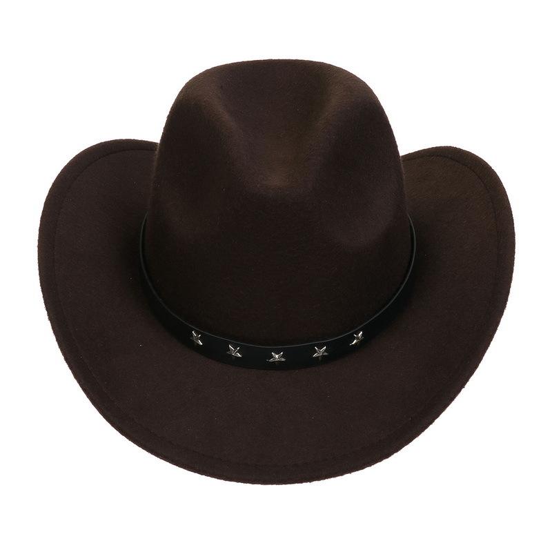 Western Cowboy Top Hat Spring And Autumn New Jazz Hat Big Brim Pentagram Belt Accessories Felt Hat Men And Women