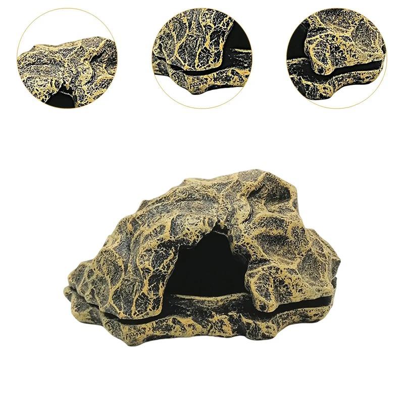 Reptile Hideout Basking Decorative Resin Rock Hides for Turtles Gecko Snakes Aquarium Decoration