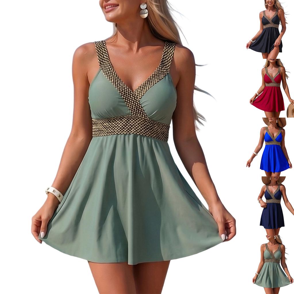 Women Two Piece Bikini Swimsuit with Wide Strap V Neck and High Waist Skirted Bottom for Beach and Pool Wear