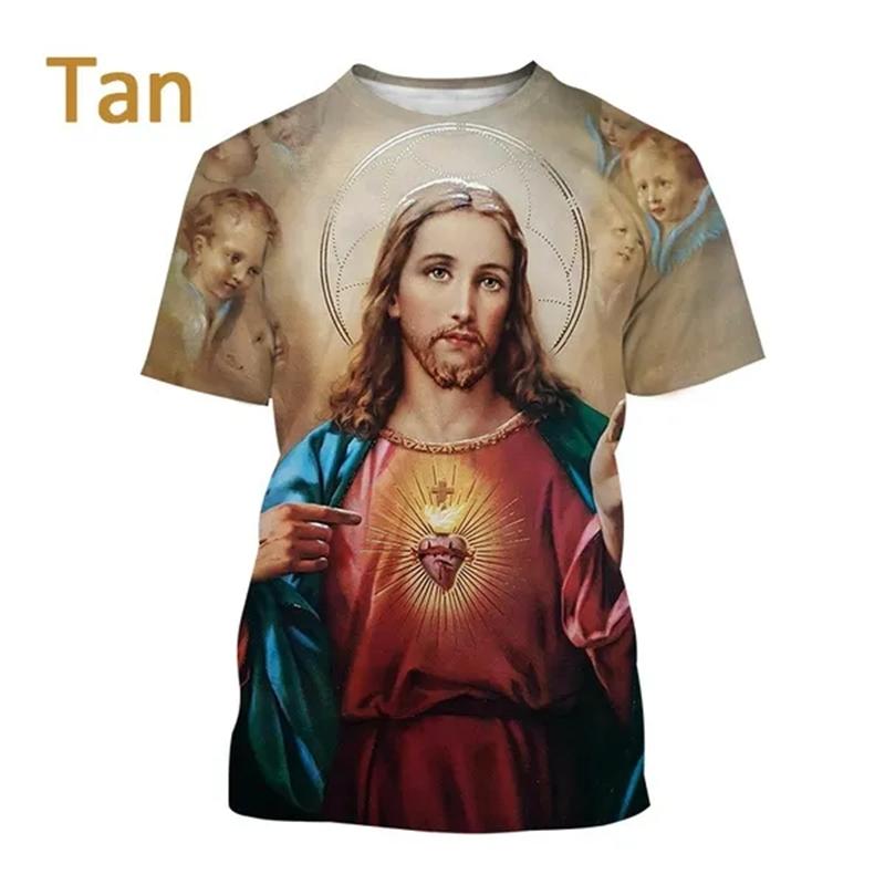 T-shirt Stampa 3D Amore di Gesù per Ogni Cristiano Moda Estiva Modello Gesù Uomo Donna Calda Manica Corta T-shirt Casual Ropa Hombre