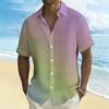 Women Short Sleeve Shirt Pink Green Blue Gradient Solid Lapel Button Up Top