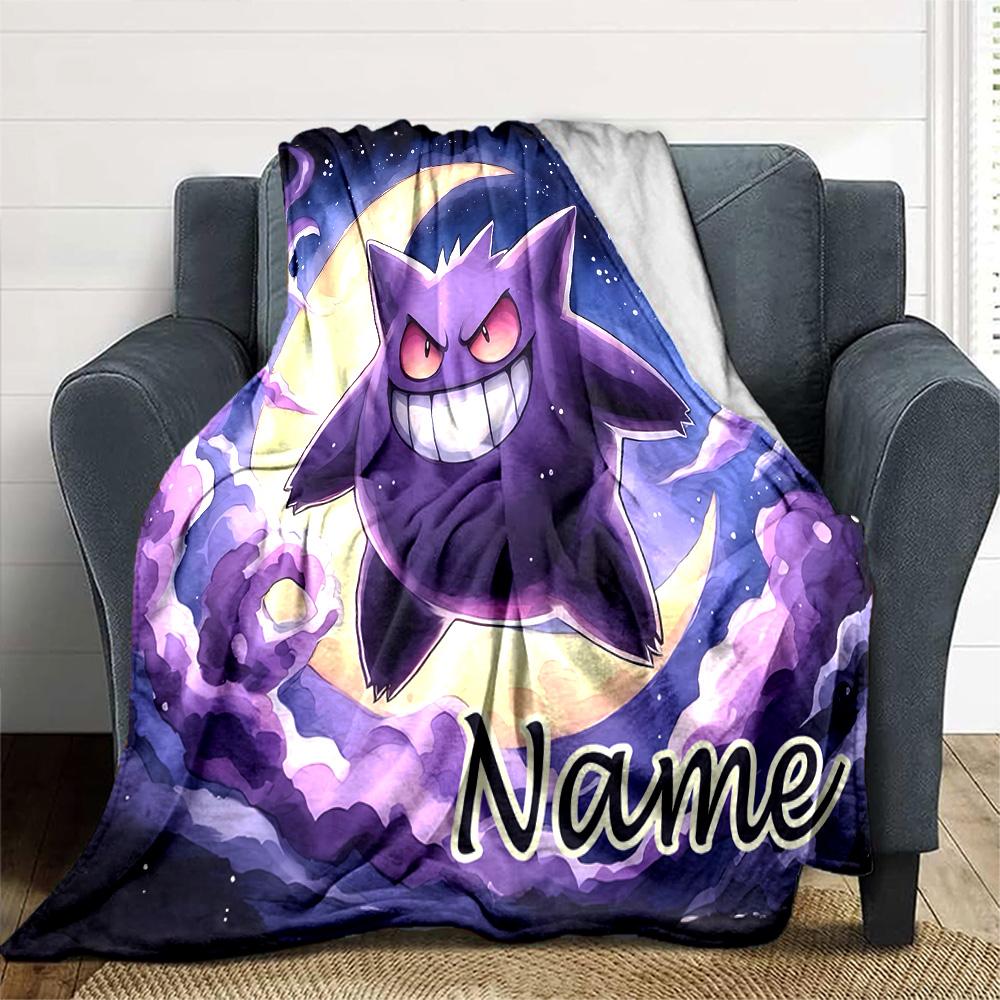 Customizable Gengar2 Throw Blanket – Personalized Name, All-Season Cozy Snug Blanket, Machine Washable, Personalized Blanket