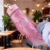 Water Bottle with Full Print of Flowers and Bowknot Patterns, Trendy & Stylish, Lightweight with Portable Lanyard, Durable