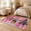 Christmas Fireplace Interior Scene Floor Mat Flannel Rug Soft Non Slip Washable Door Mat For Bathroom Bedroom Kitchen Home Decor