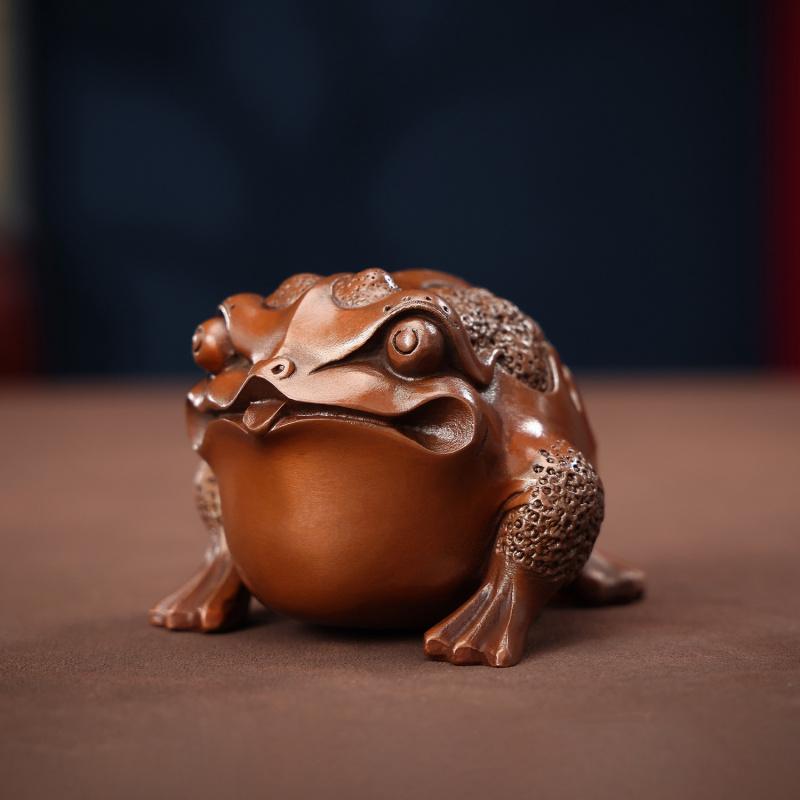 Copper Golden Toad Ornament Home Living Room Office Desktop Lucky Beast Three-Legged Toad Craft Mini Small Ornament