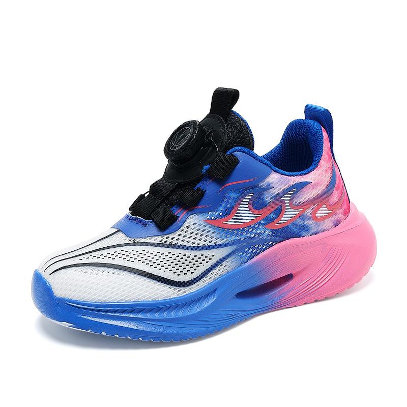 Boys' shoes spring 2025 new children's button sports shoes medium and large children's boys non-slip basketball shoes mesh breathable
