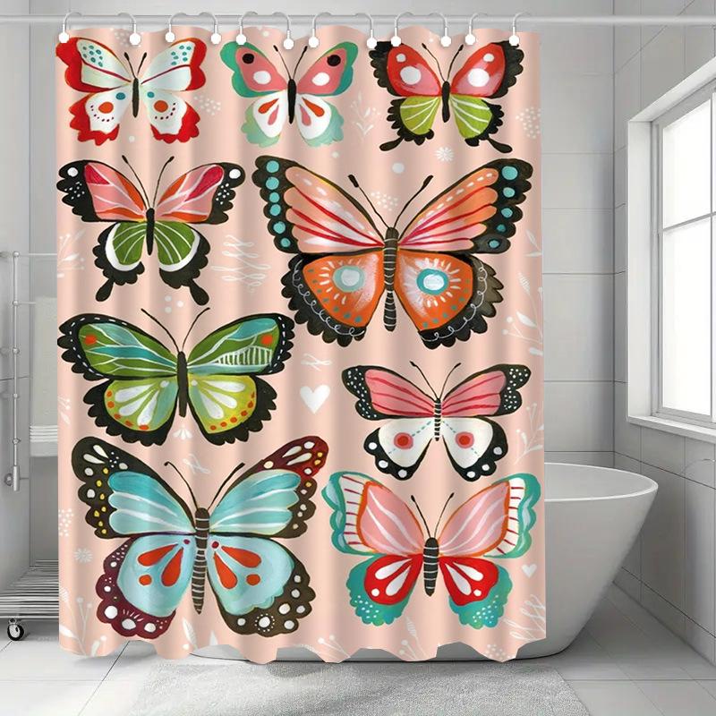 

Flying Butterflies Washable Dirt-Resistant Shower Curtain Shower Head Waterproof Polyester Bath Curtain For Home Decor W60H190(CM)-1 Pcs
