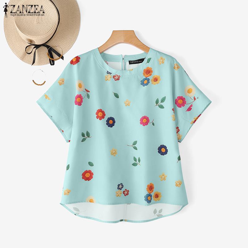 ZANZEA Women Casual Round Neck Floral Print Summer Short Sleeve Blouse