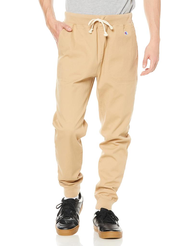 Champion Basic Stretch Twill Chino Pants with Ribbed Hems and Size Men's One-Point Logo, Beige, XS, C3-X214