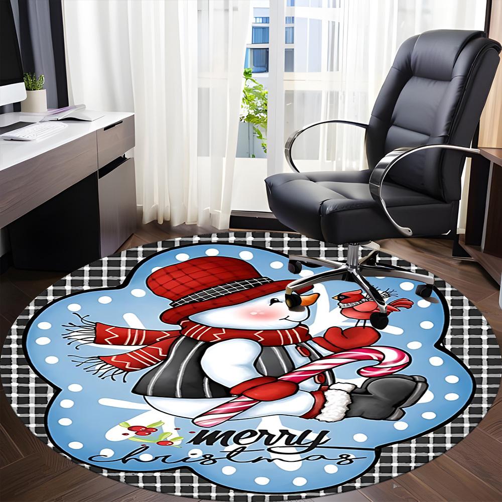 1pc Snowman Ornament Chair Carpet for Office, Round Non Slip Durable Large Size Office Carpet, Suitable for Office