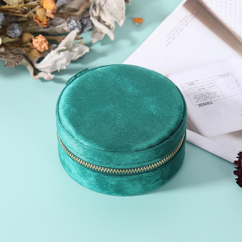 Portable Round Velvet Jewelry Storage Bag with Zipper for Valentine's Day