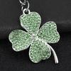 Keychain Pendant Sparkling Rhinestones Inlaid Four-Leaf Clover Design Zinc Alloy Key Chain Electroplated Metal Ring Key Holder Backpack