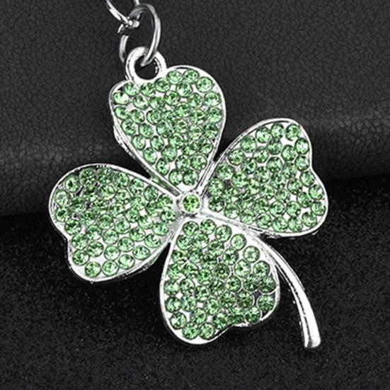 Keychain Pendant Sparkling Rhinestones Inlaid Four-Leaf Clover Design Zinc Alloy Key Chain Electroplated Metal Ring Key Holder Backpack