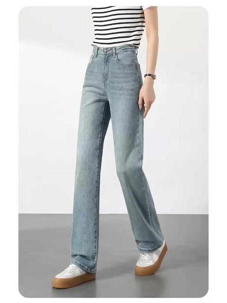 2025 Women's Light Wash High Waist Slimming Jeans: Straight, Narrow, and Wide Leg Styles for Spring & Autumn