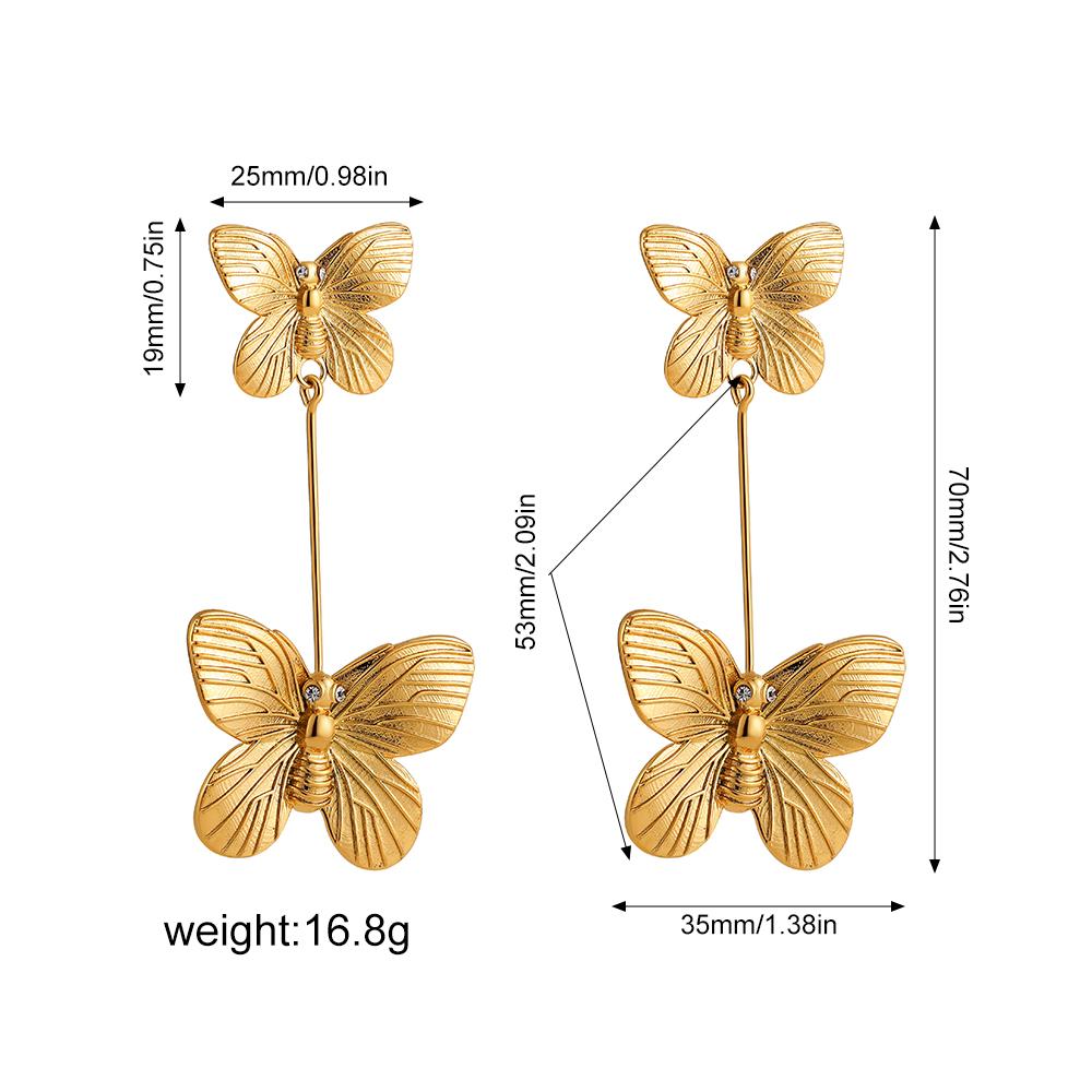 Individual Butterfly Insect Stainless Steel Earrings 18K Gold Color Waterproof Earring Elegant Dangling Charm Jewelry for Women