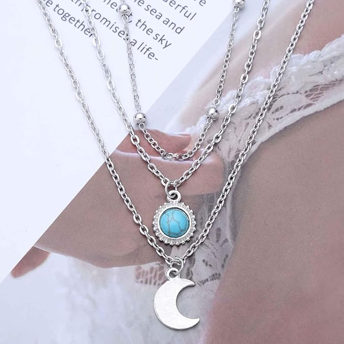 Turquoise Moon Necklace For Women Exquisite Workmanship Unique And Lovely Turquoise Necklaces Silver