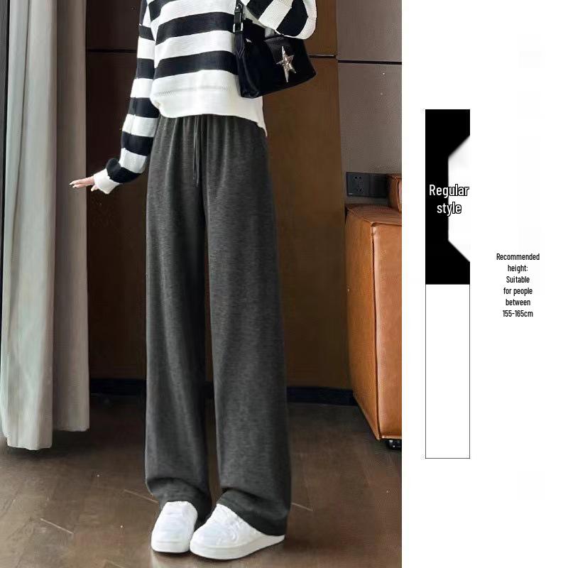 

Women s Gray High-Waisted Wide-Leg Pants - Autumn/Winter 2024, Petite Size, Loose Fit, Slimming, Straight-Leg Style Extra Large