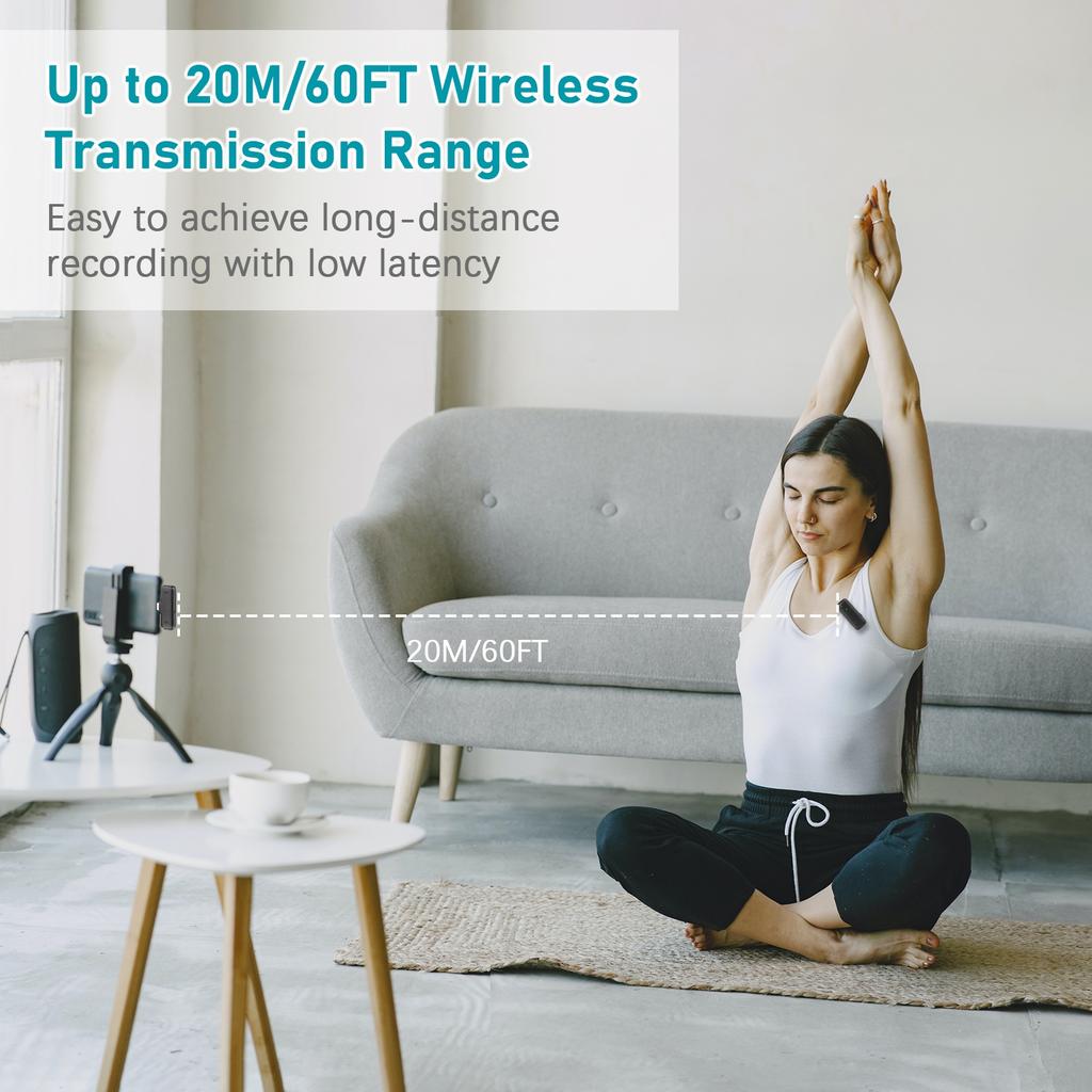 Portable One Trigger Two Wireless Microphone System with 1 Receiver & 2 Clip on Microphone 20M Transmission Range Built