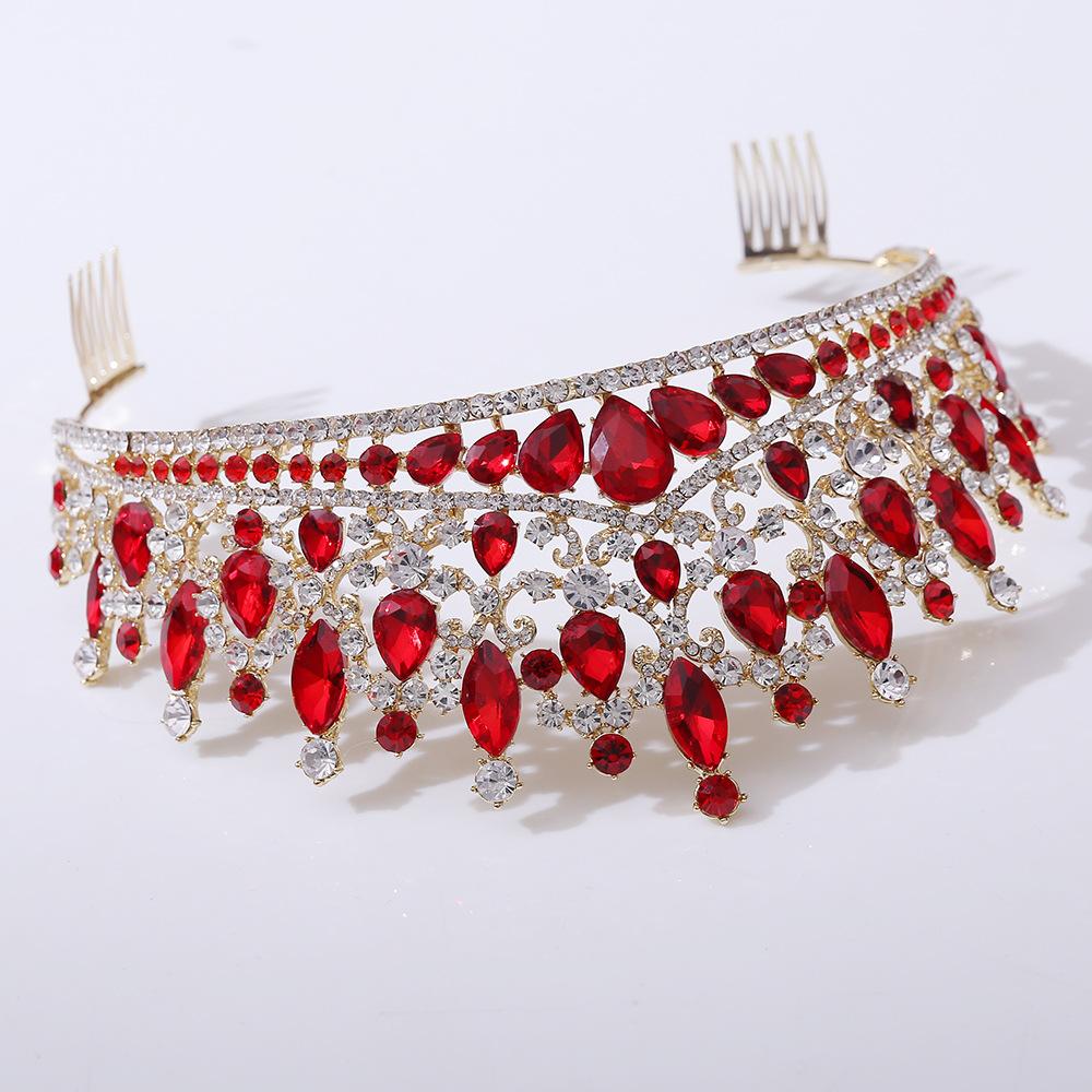 New Baroque Fashion Large Crown Headpiece Bride Birthday Hair Comb Inlaid with Rhinestone Wedding