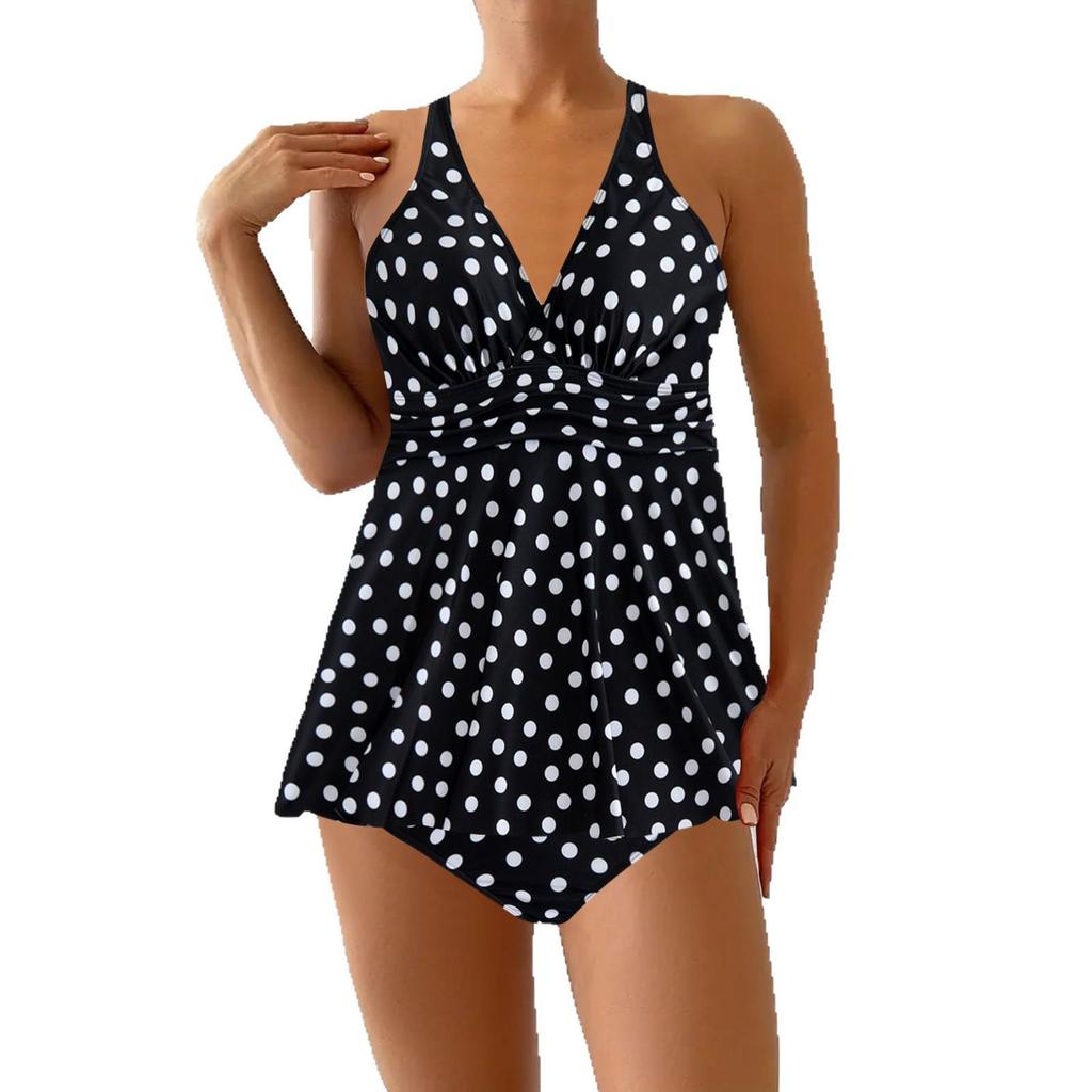 2025 Polka Dot Plus Size European & American Tankini Bikini Set