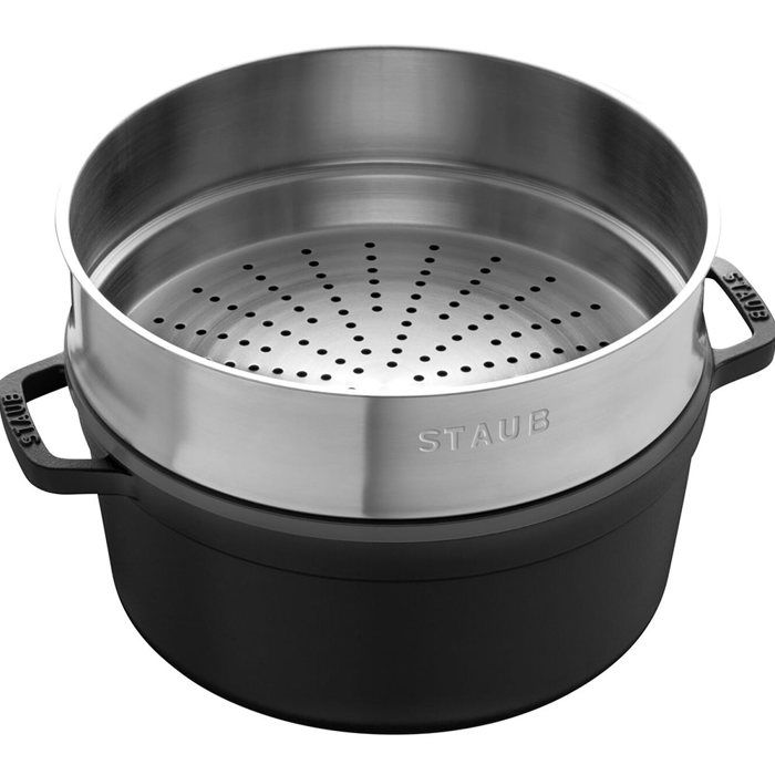 STAUB 405106060 - Cocotte ronde avec panier vapeur - Ø 26 cm - Noir mat