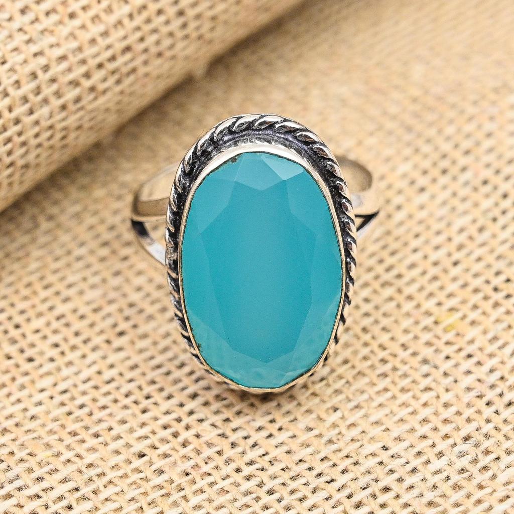 Blue Chalcedony Gemstone Handmade 925 Sterling Silver Wedding Jewelry Ring