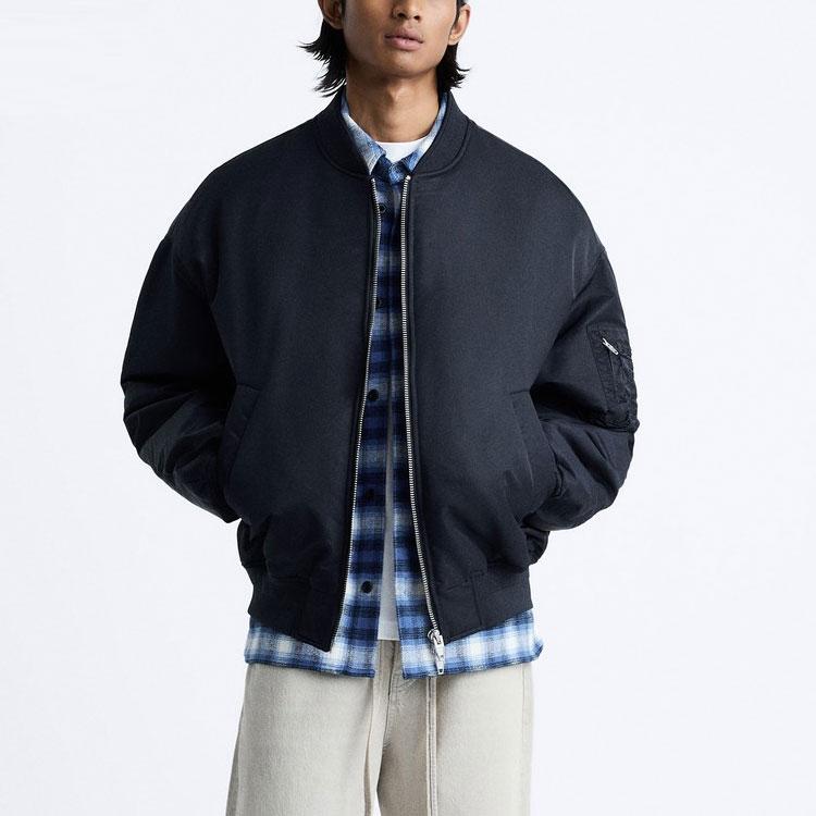Zara Reißverschluss Baseballkragen Fliegerjacke Herren Jacken Marineblau 8281842-401