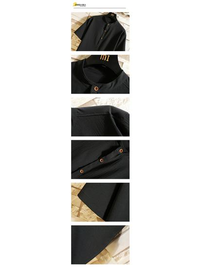 Men's Stand Collar Retro Short Sleeve T-shirt & Shorts Set, Solid Color National Style, 2022.