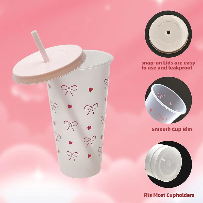 ZZ Water Bottle Aesthetic Tumbler For Ice Coffee Juice Tea Cute Bowknot Plastic Cups With Straw Lid Portable Drinking Bottle