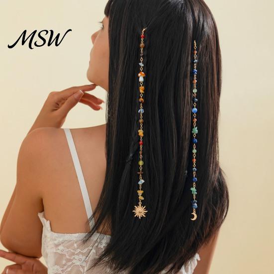 Decorazione Capelli da Spiaggia Bohemien 2 Pezzi Catena Intrecciata Lunga con Frange e Clip, Clip Colorate Stile Boho con Ciondolo Sole Luna, Accessori Gioiello per Festa