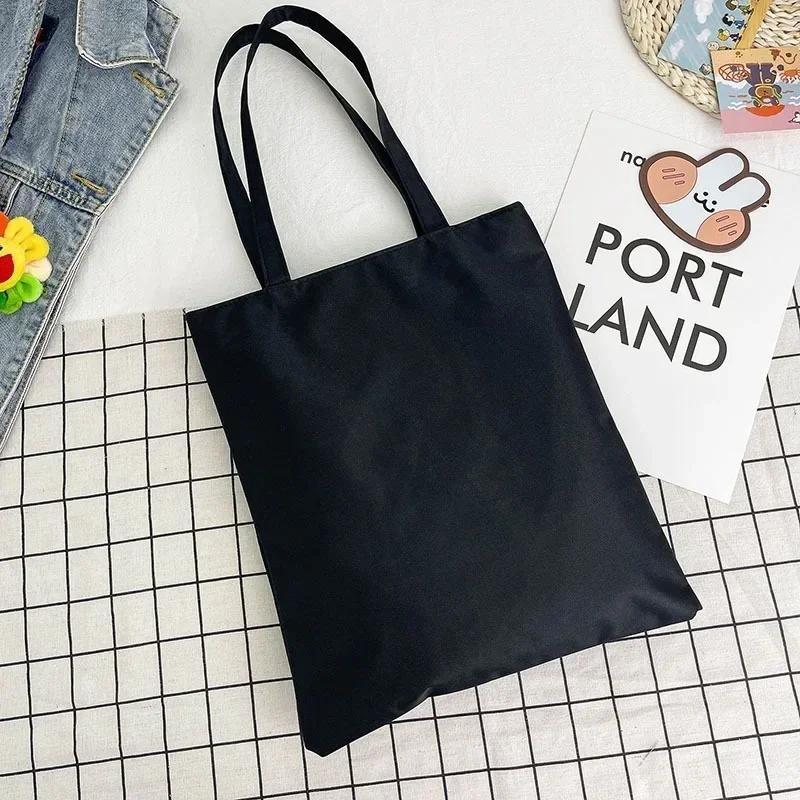 DIY Shoulder Bag Large Capacity Black White Canvas Shoulder Tote Bag Folding Eco Cotton Handbag Reusable Shopping Bag