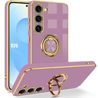 Case for Samsung Galaxy S25, Scratch-Resistant Silicone with Purple Rotating Ring