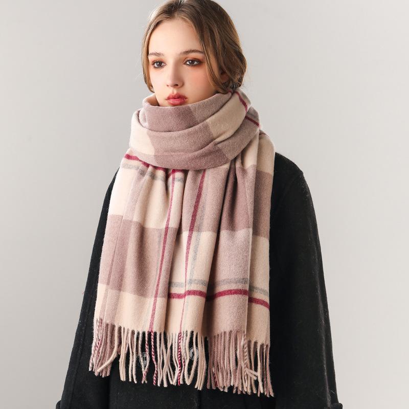 Milk camel pure wool scarf women's autumn and winter versatile thickened cashmere scarf new shawl dual-purpose