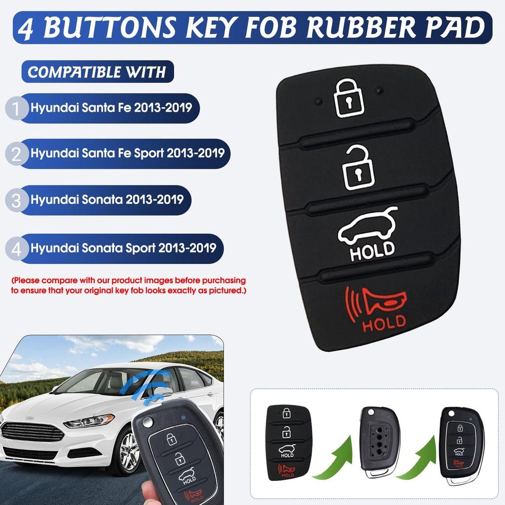 3 Pack Key Fob Button Pad Replacement Fits for Hyundai Santa Fe Sonata Sport  2018 2017 2016 2015 2014 2013 Keyless Entry Remote Control Car Key