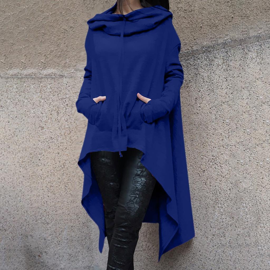 Women's Loose And Comfortable Pile Neck Long Sleeved Solid Color Long Hoodie