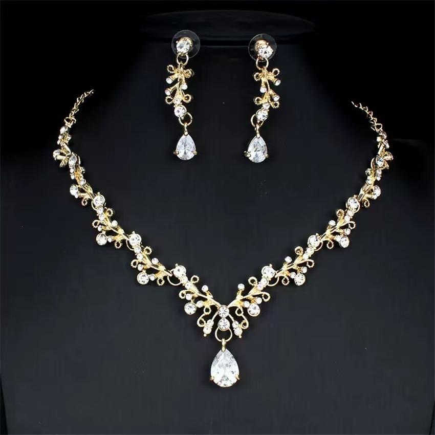 

Fashion Rhinestone Necklace and Earrings Set for Women Wedding Bridal Jewelry Alloy Gold Silver золотой